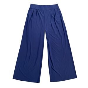 Leith Pants Womens L Large Royal Blue Pleated Wide Leg Pull On High Rise Lounge